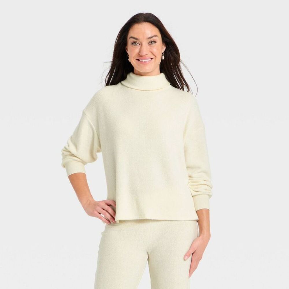 Women's Long Sleeve Mock Turtleneck Pullover Blouse - Universal Thread Cream S